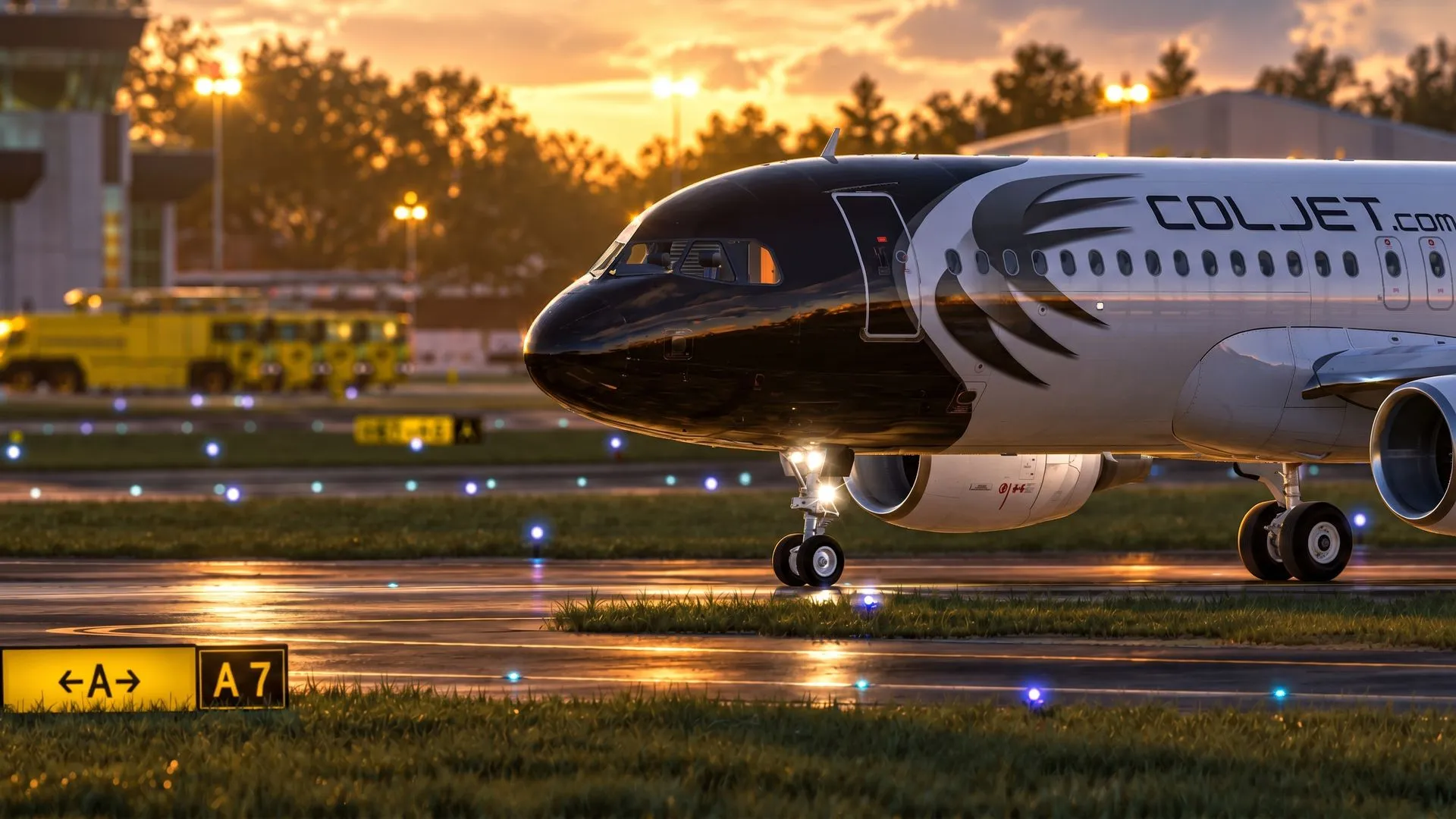Airbus A320 de COLJET rodando al amanecer